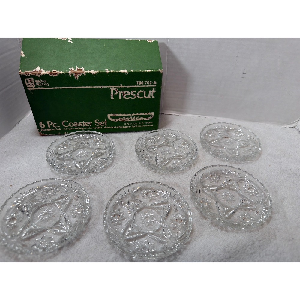 NIB Anchor Hocking Coaster Set Clear Glass Prescut Star of David Glass 6pc Box